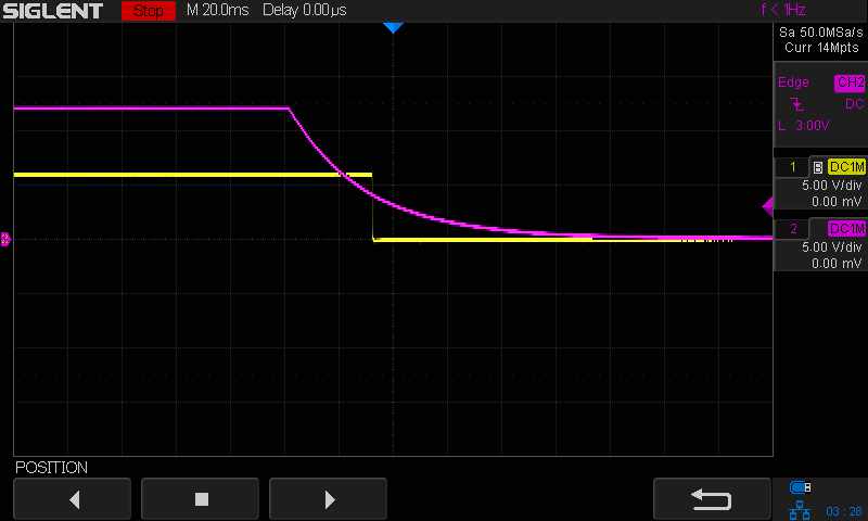 Relay release curve, oscilloscope view