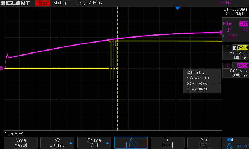 Pickering 68 series bounce under load, oscilloscope view