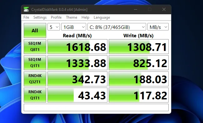 CrystalDiskMark performancse sa 250 GB Kingston NV1 serije SSD na LattePanda 3 Delta