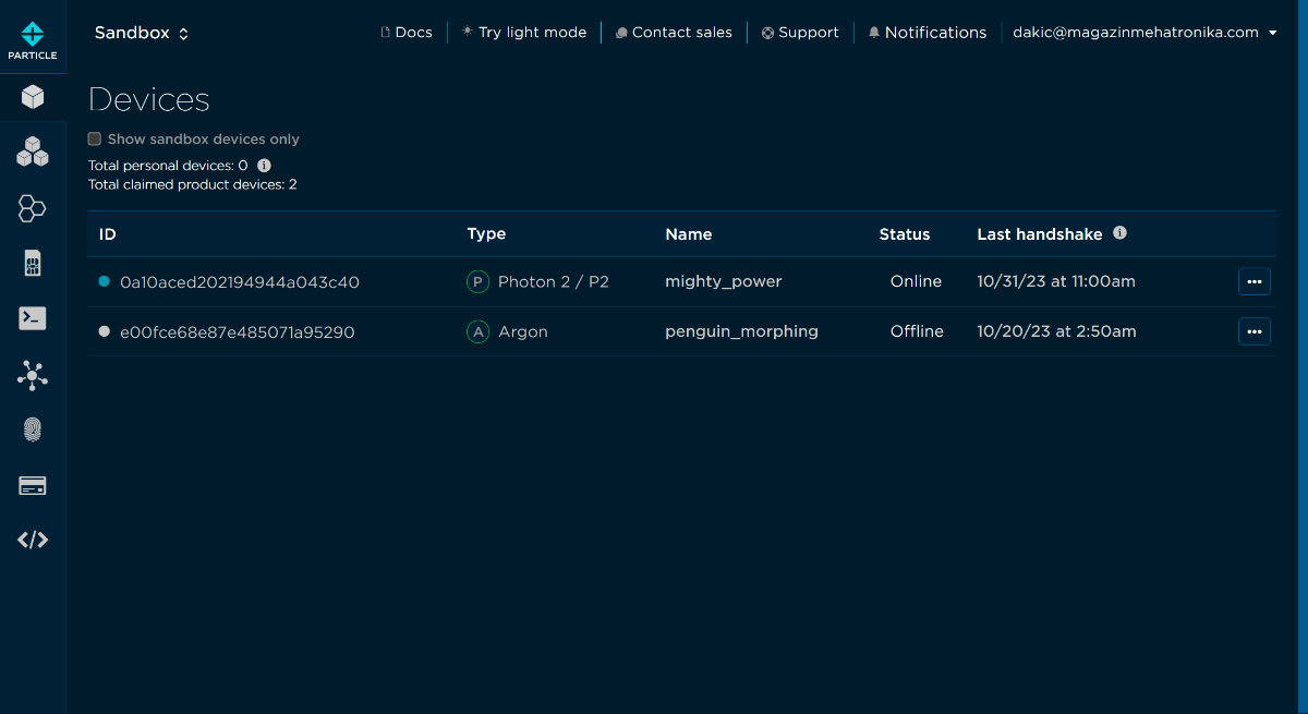 Particle IDE with Photon 2 and Argon devices