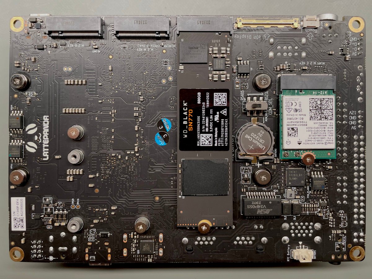 A bottom-side-up shot of the board, showing its M.2 connectors.