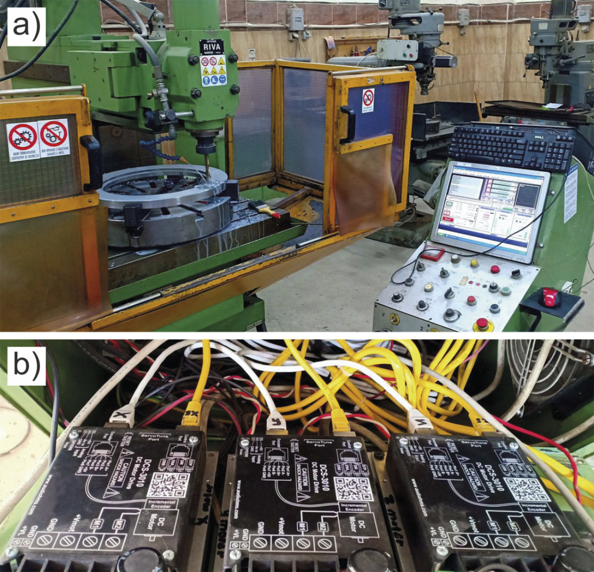 Modernizacija CNC glodalice, a) izgled CNC glodalice nakon modernizacije ib) ugrađeni DC servo drajveri DCS-3010