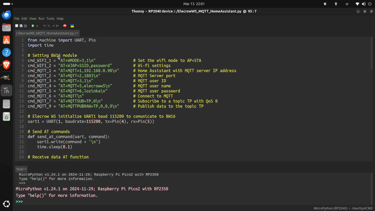 ELECROW W5 with MQTT Server in Home Assistant programming in Python in Thonny