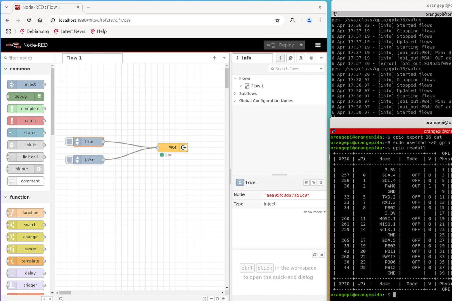 Node-RED: Upravljanje GPIO signalima na Orange Pi 4A