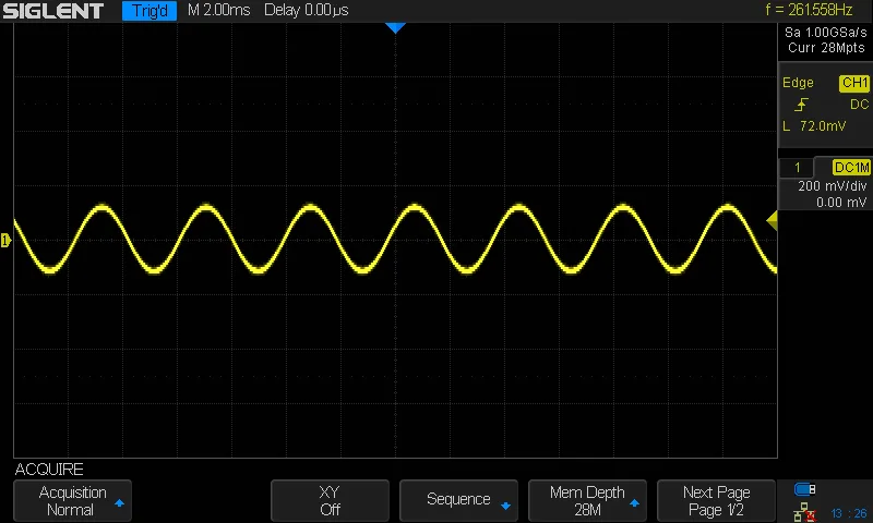 An oscilloscope shot showing a sine wave.