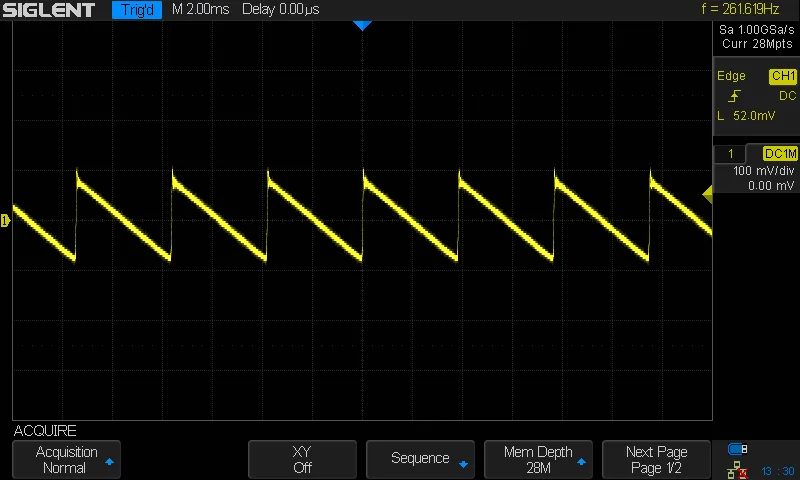 An oscilloscope shot showing a sawtooth wave.