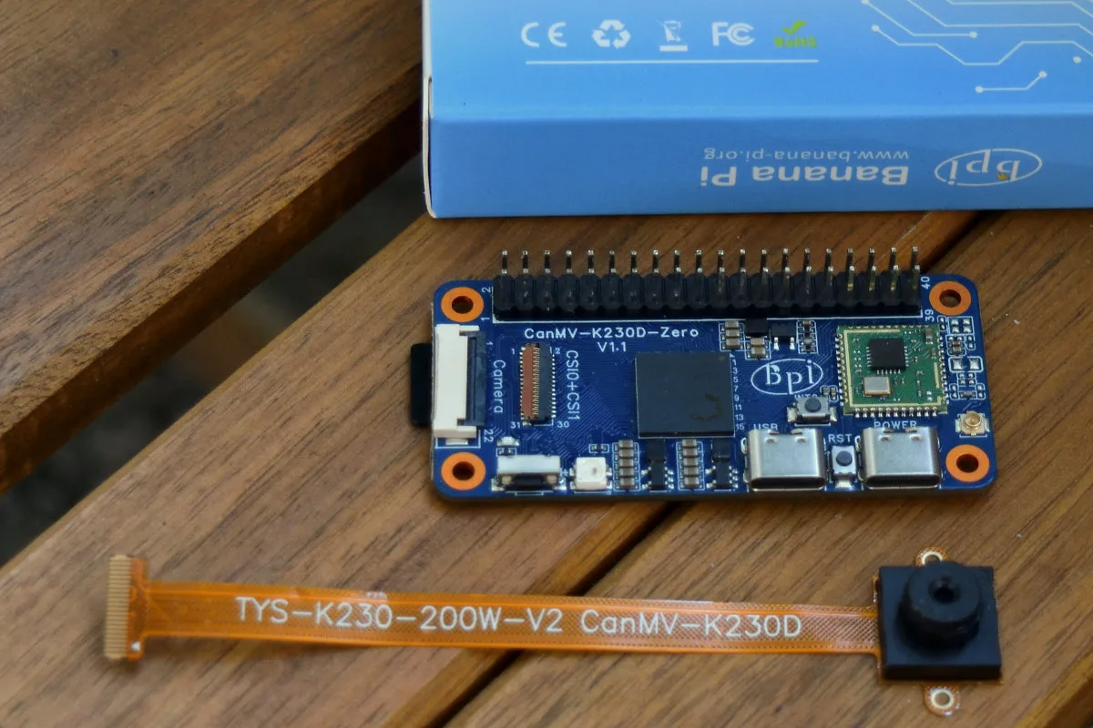 A photo showing the contents of the CanMV-K230D-Zero package.