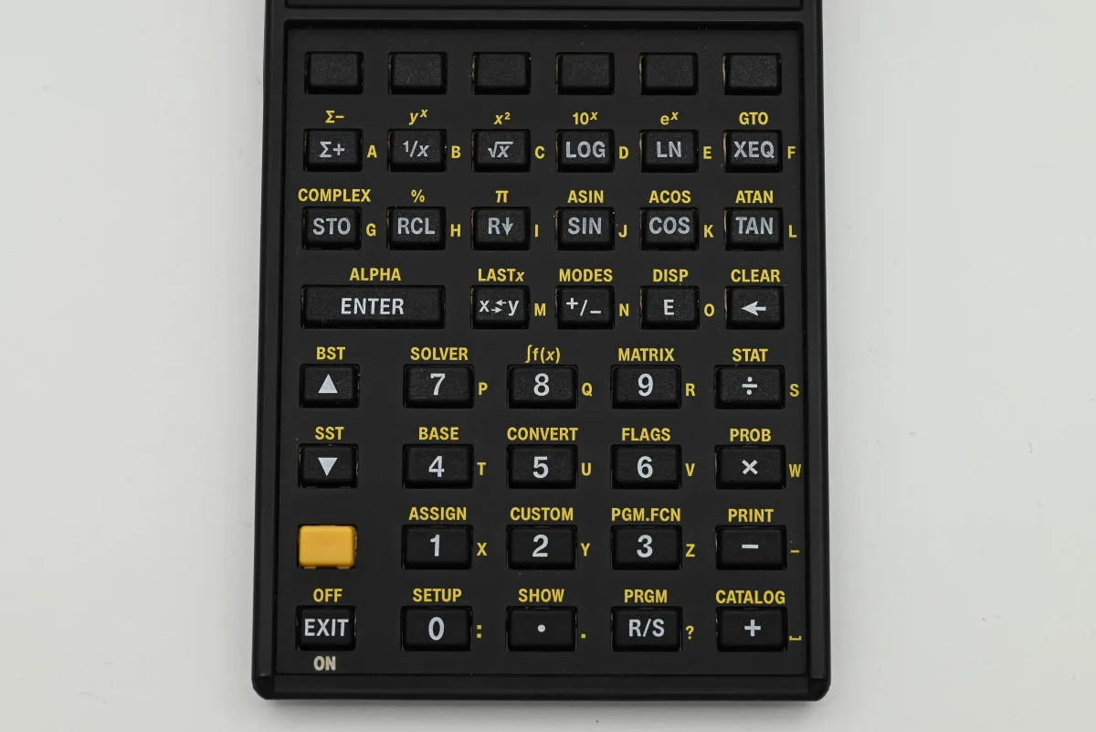A top-down view of the DM42n keyboard, showing all 43 keys on its face.