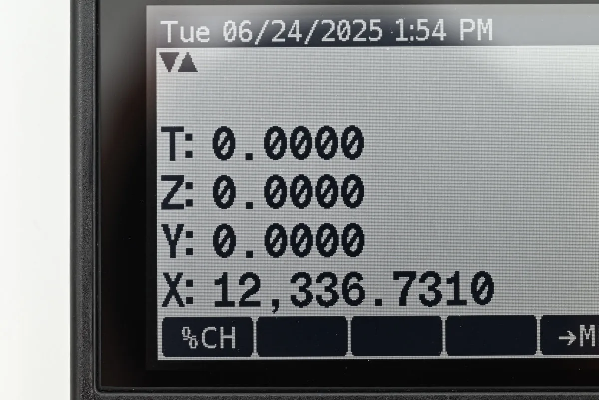 A close-up photo showing the four-register stack of the DM42n, with individual pixels visible on the high-quality panel.