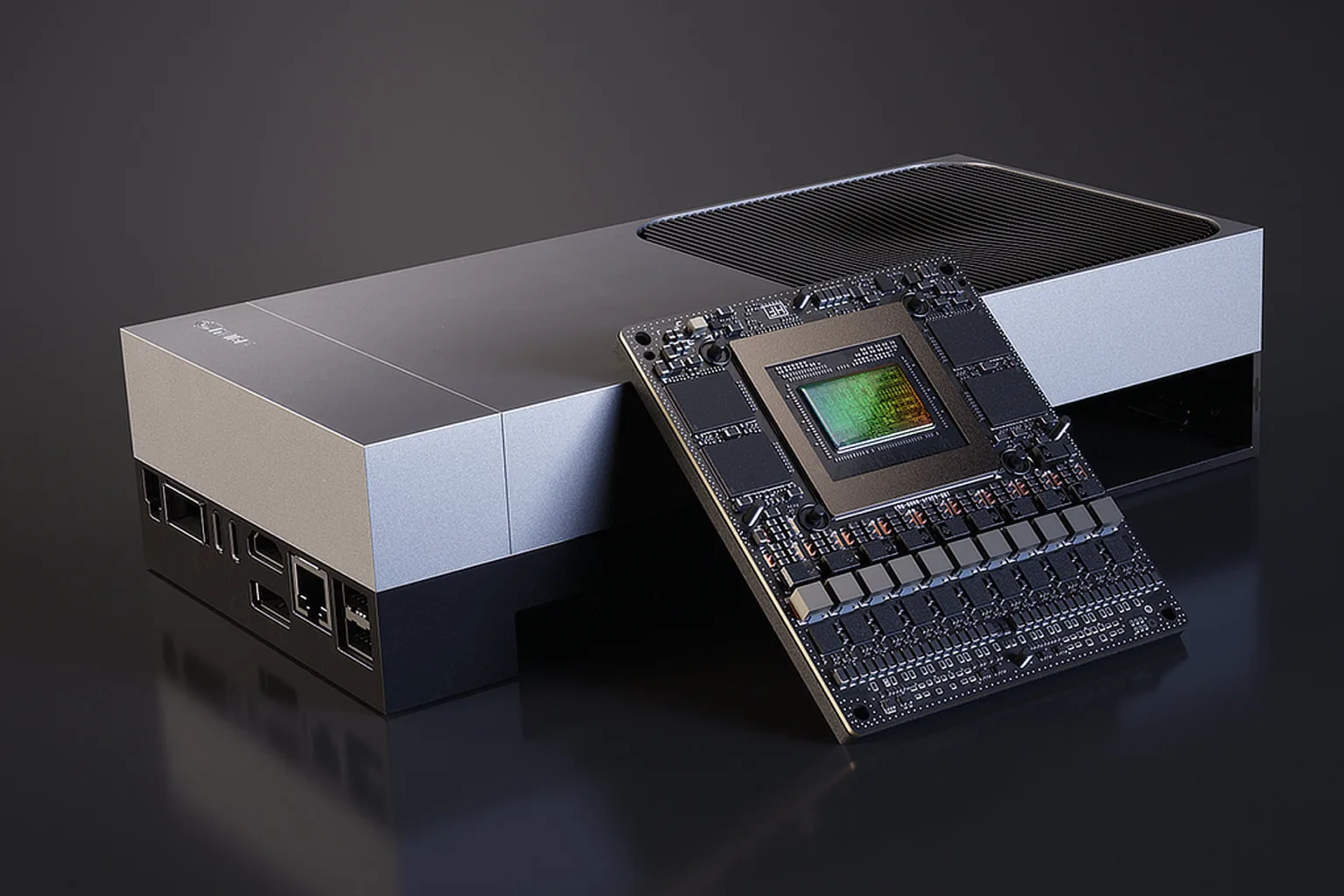 A photo showing the NVIDIA Jetson Thor Developer kit and production module.