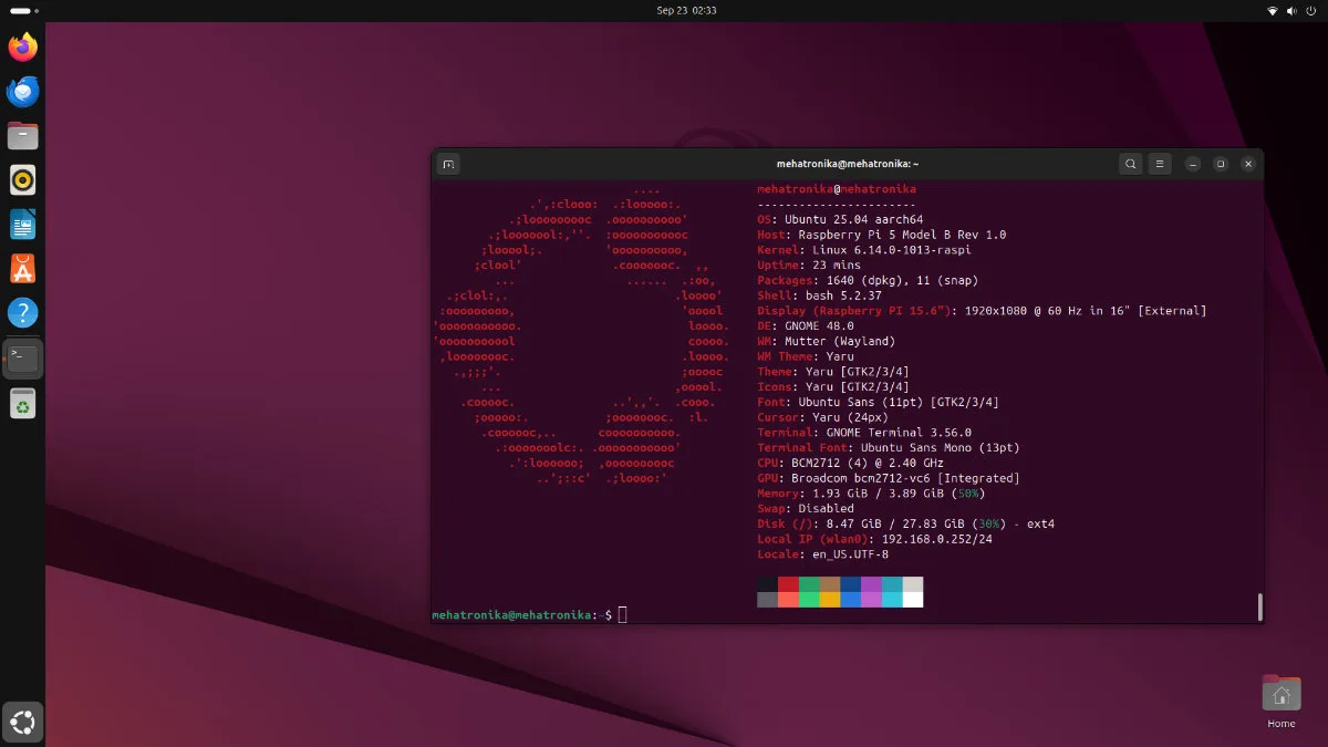 Ubuntu 25.04 u potpunosti podržava novi Raspberry Pi 5, ali je GNOME 48.0 malo zahtevniji i zauzme gotovo 2 GiB memorije, pa je SBC sa 4 GB minimalan hardver za pristojan rad.