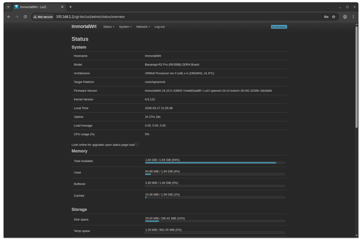 ImmortalWRT on SBC