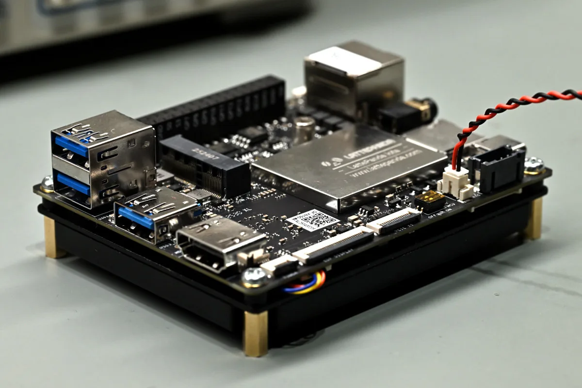 A side-profile photo of the LattePanda IOTA, showcasing its small footprint.