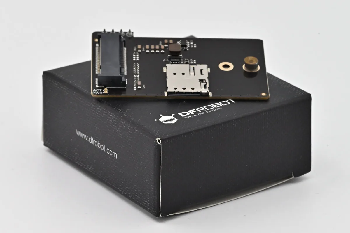 A shot of the official 4G LTE board sitting atop its retail packaging.